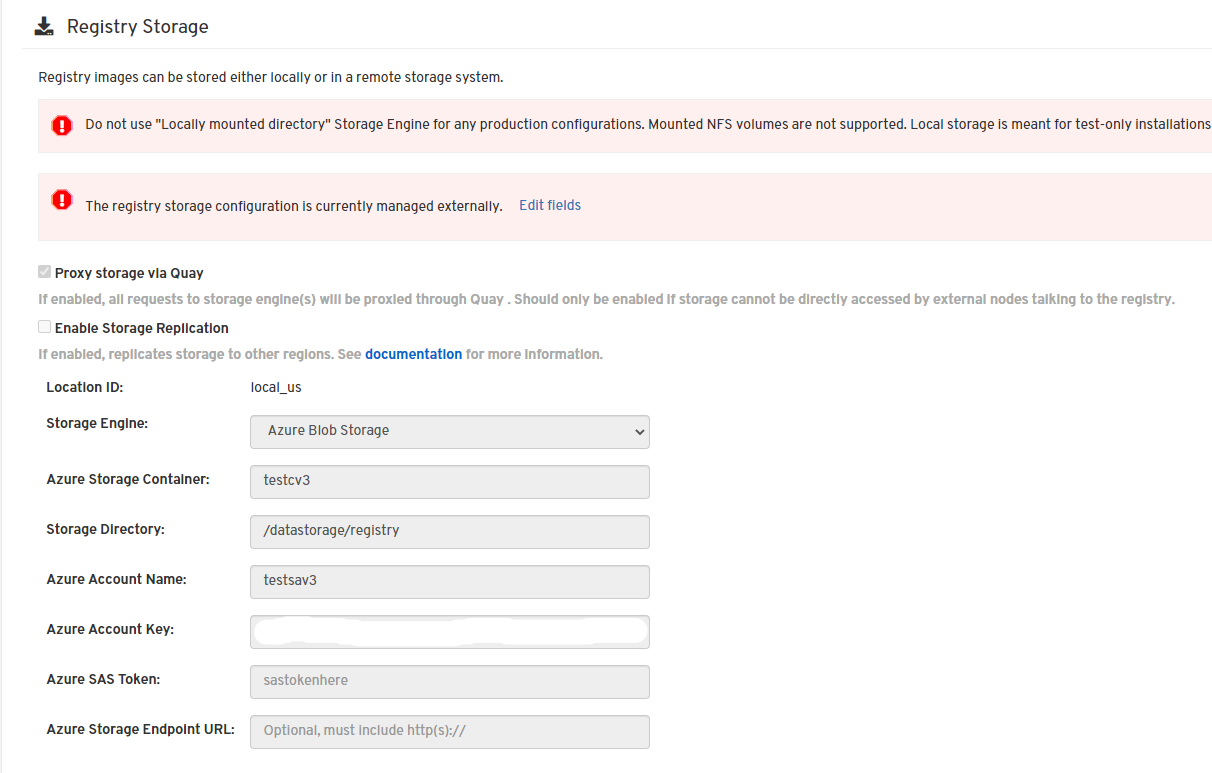 Quay Registry Storage Config